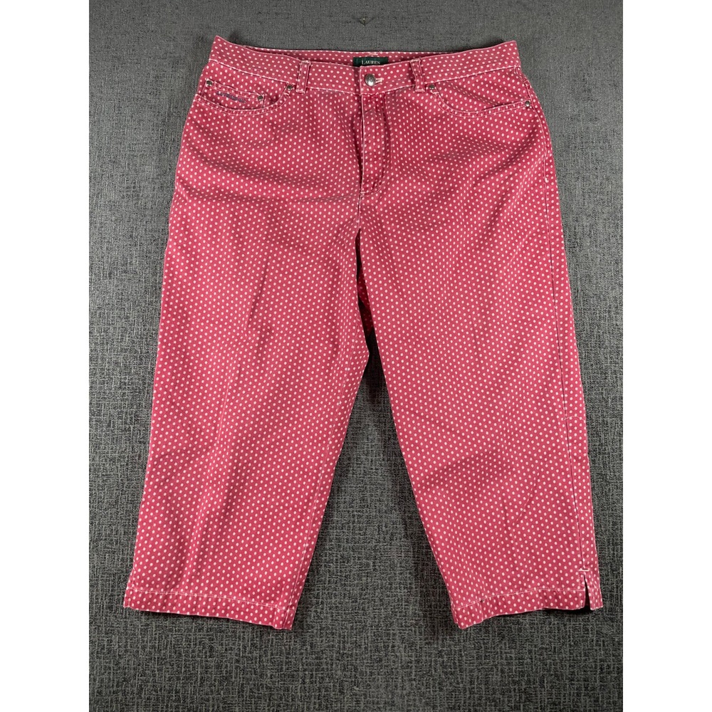 Lauren Ralph Lauren Red White Polka Dot Cropped Jeans Capris Size 16 Cotton